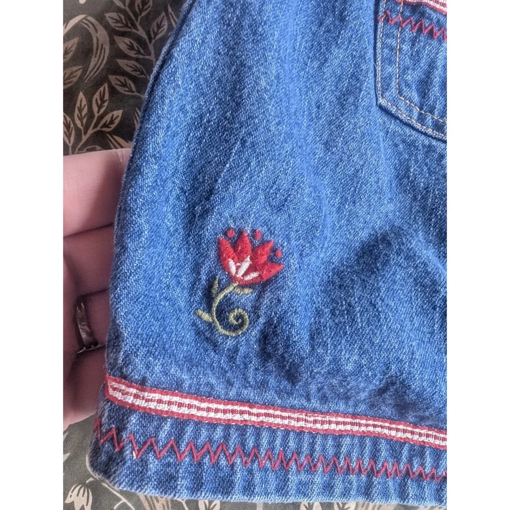 Vintage 90s Minnie Mouse Denim Overall Dress 18 Months Embroidered Mickey Kiss